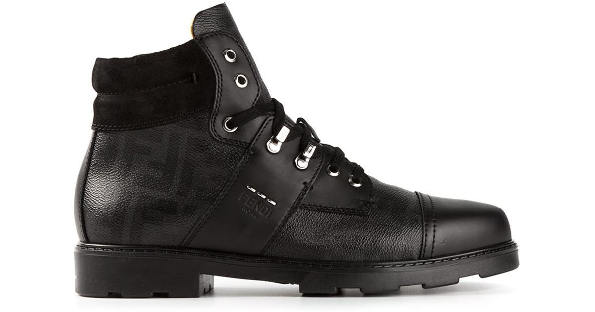 Fendi Ff Logo Hiking Style Boots in Black for Men | Lyst