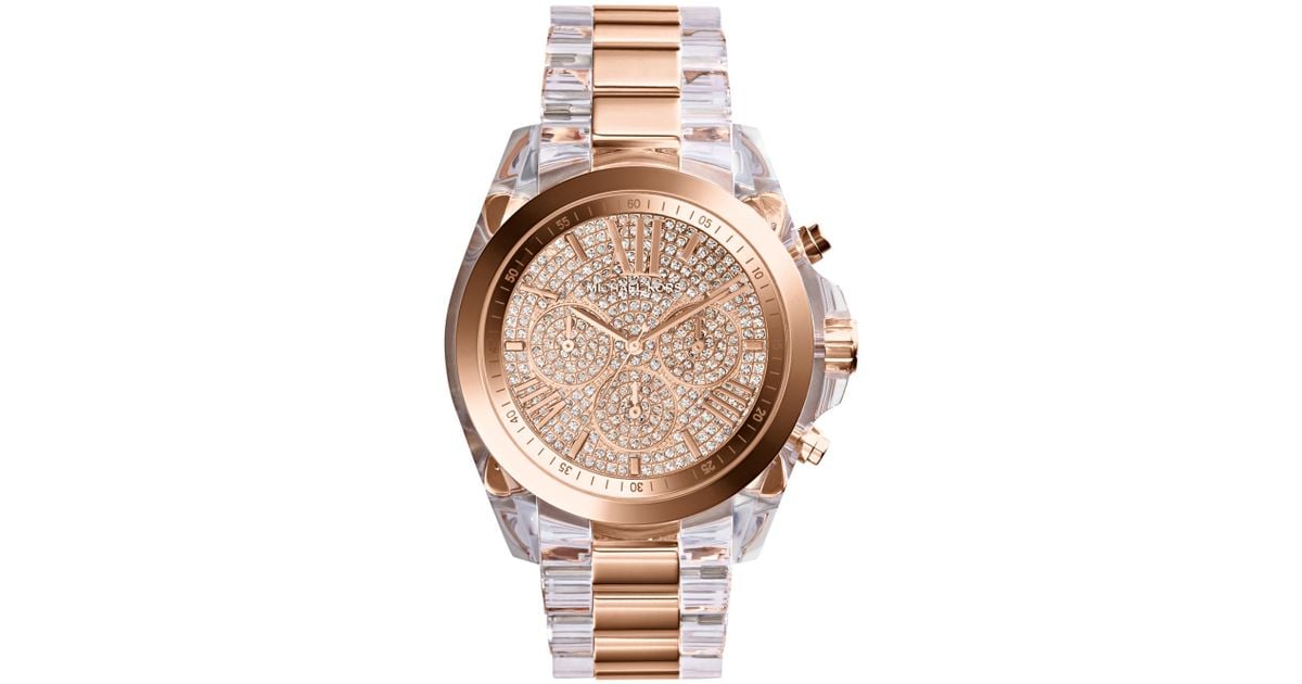 Lyst Michael Kors Womens Chronograph Bradshaw Clear And Rose Lyst Michael Kors Womens Chronograph Bradshaw Clear And Rose Goldtone Stainless Steel Bracelet Watch 43mm In Pink