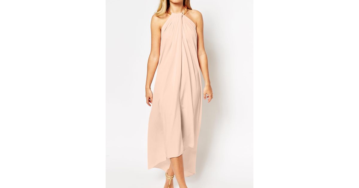 nude halter maxi dress
