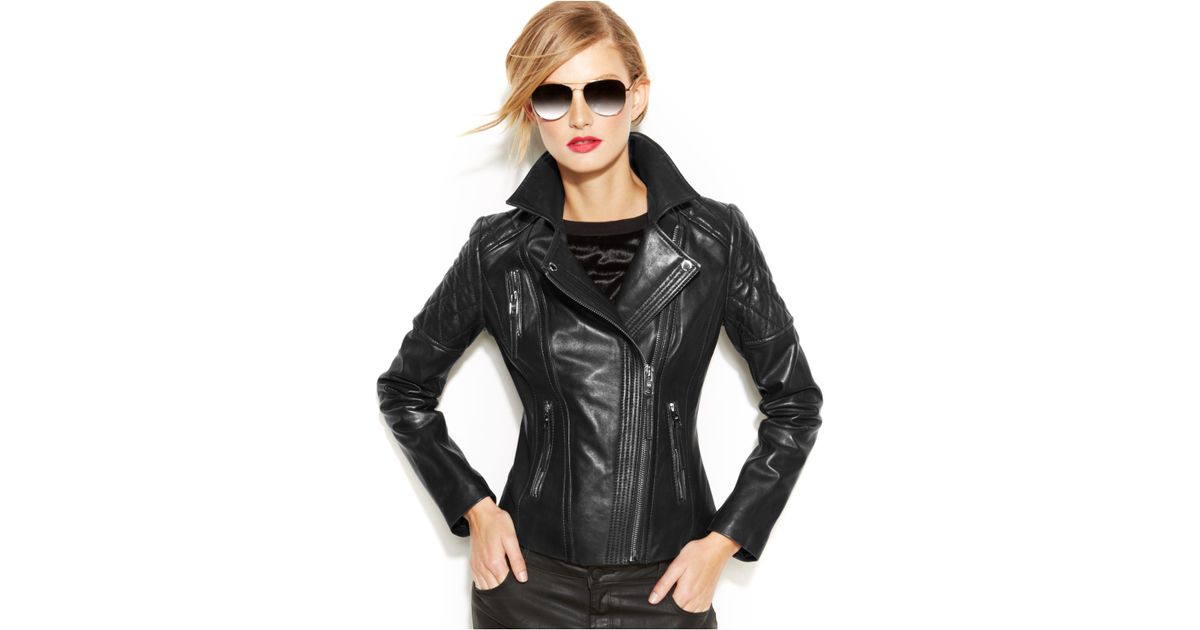Michael Kors Leather Moto Jacket In Black Lyst
