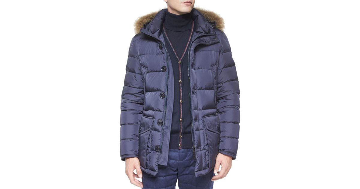 moncler cluny nylon puffer jacket with fur hood navy moncler cluny nylon puffer jacket with fur hood navy