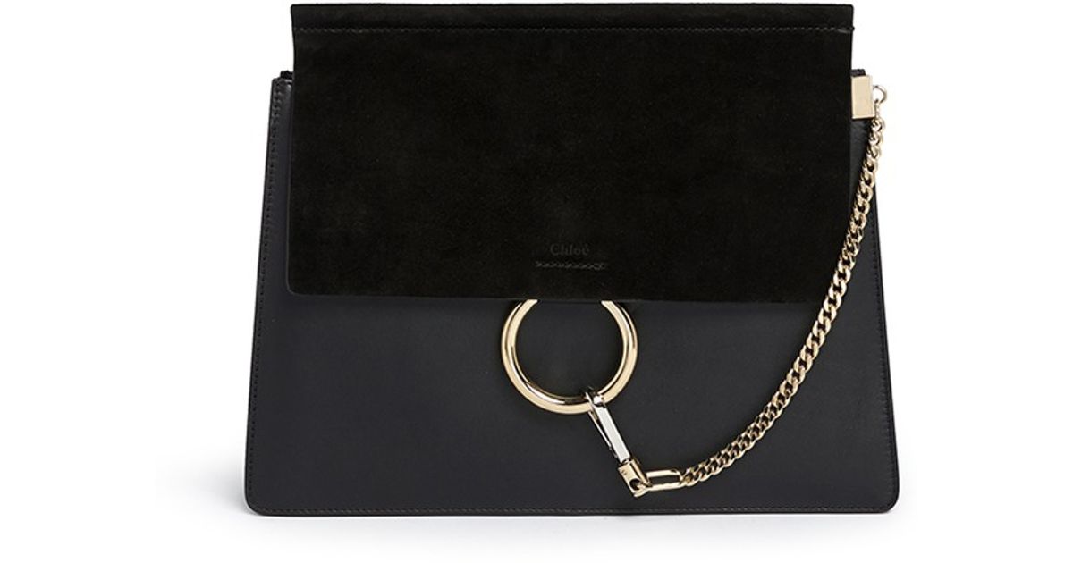 cloe bag - Chlo \u0026#39;faye\u0026#39; Medium Suede Flap Leather Shoulder Bag in Black | Lyst