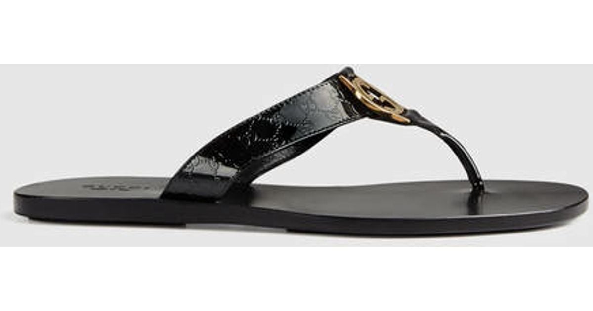  Gucci  GG Patent Leather Sandals  in Black Lyst