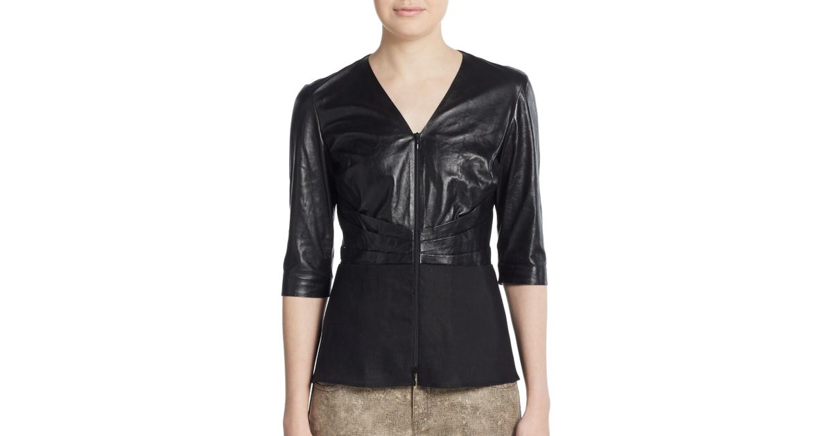 Lyst Lafayette 148 New York Miley Mixed Media Top In Black