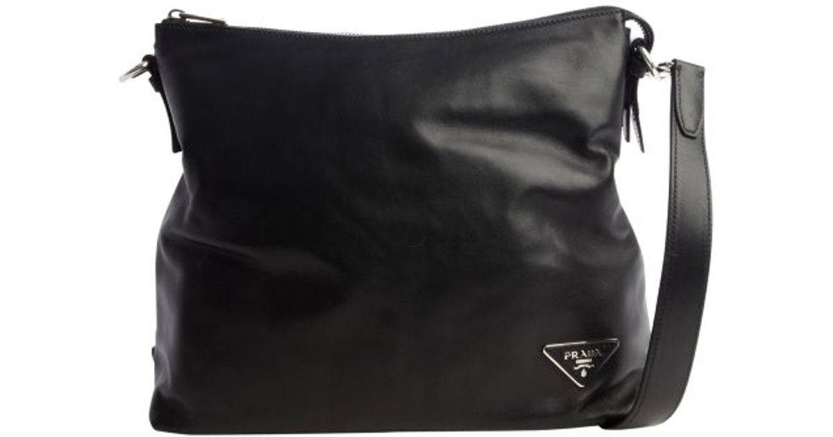 Prada Black Pebbled Leather Hobo Bag in Black | Lyst