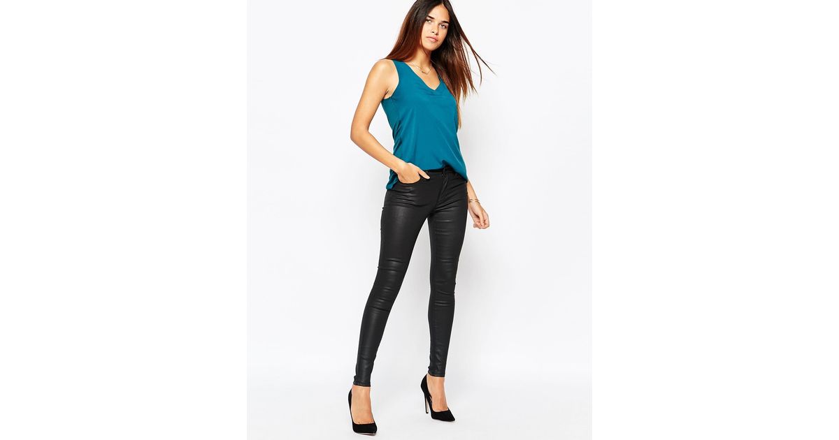 Warehouse Skinny Coated Jean in Black | Lyst