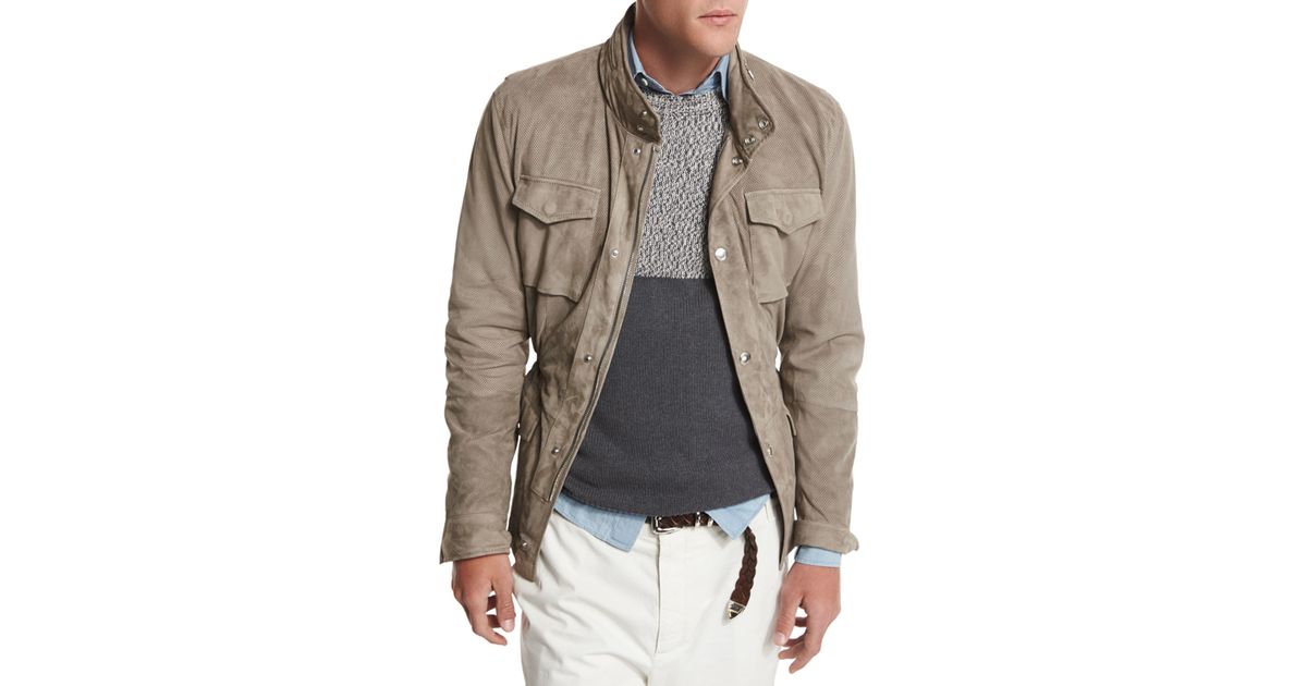 Brunello Cucinelli Suede Safari Jacket In Natural For Men Lyst