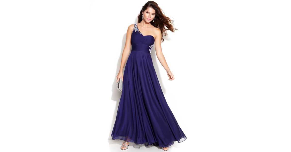 Lyst - Xscape Oneshoulder Embellished Cutout Gown in Purple