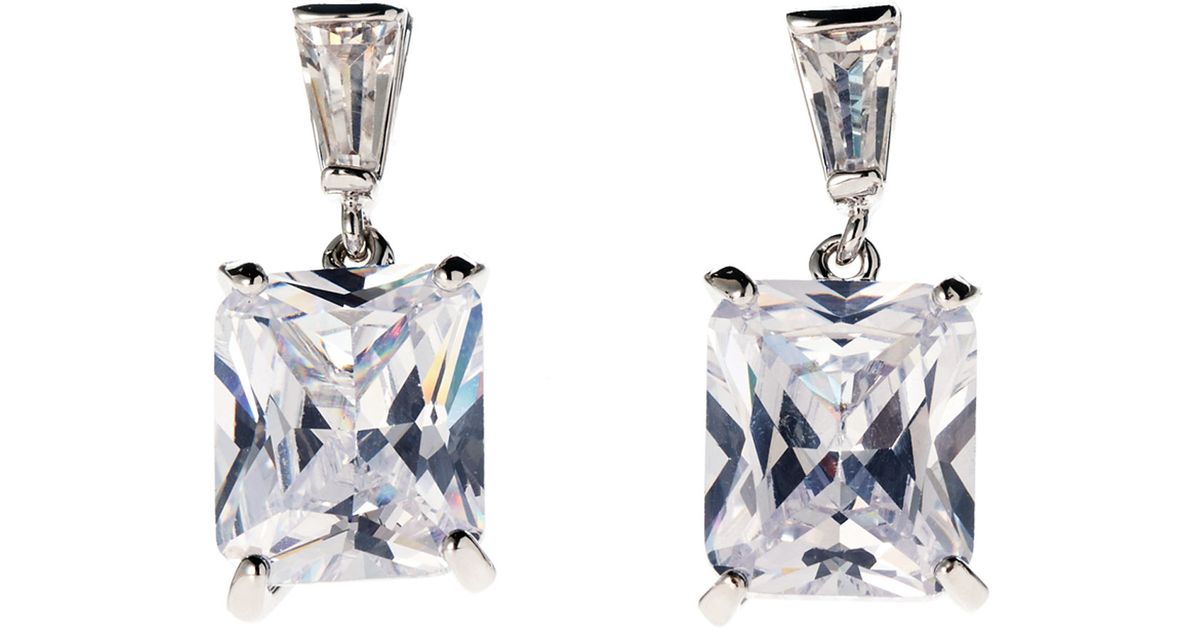 Lyst Cz By Kenneth Jay Lane Silver Tone Emerald Cut Cubic Zirconia Lyst Cz By Kenneth Jay Lane Silver Tone Emerald Cut Cubic Zirconia Earrings In Metallic