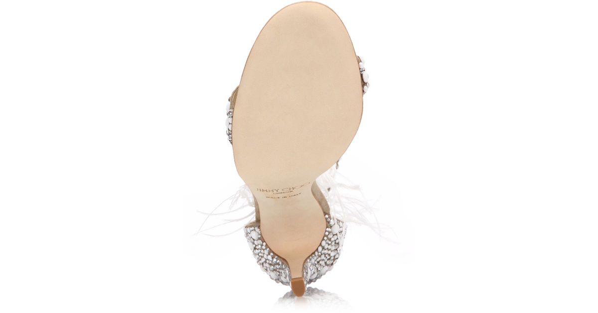 Jimmy Choo Viola 110 Embellished Suede Feather Tassel Sandals In Gray Lyst