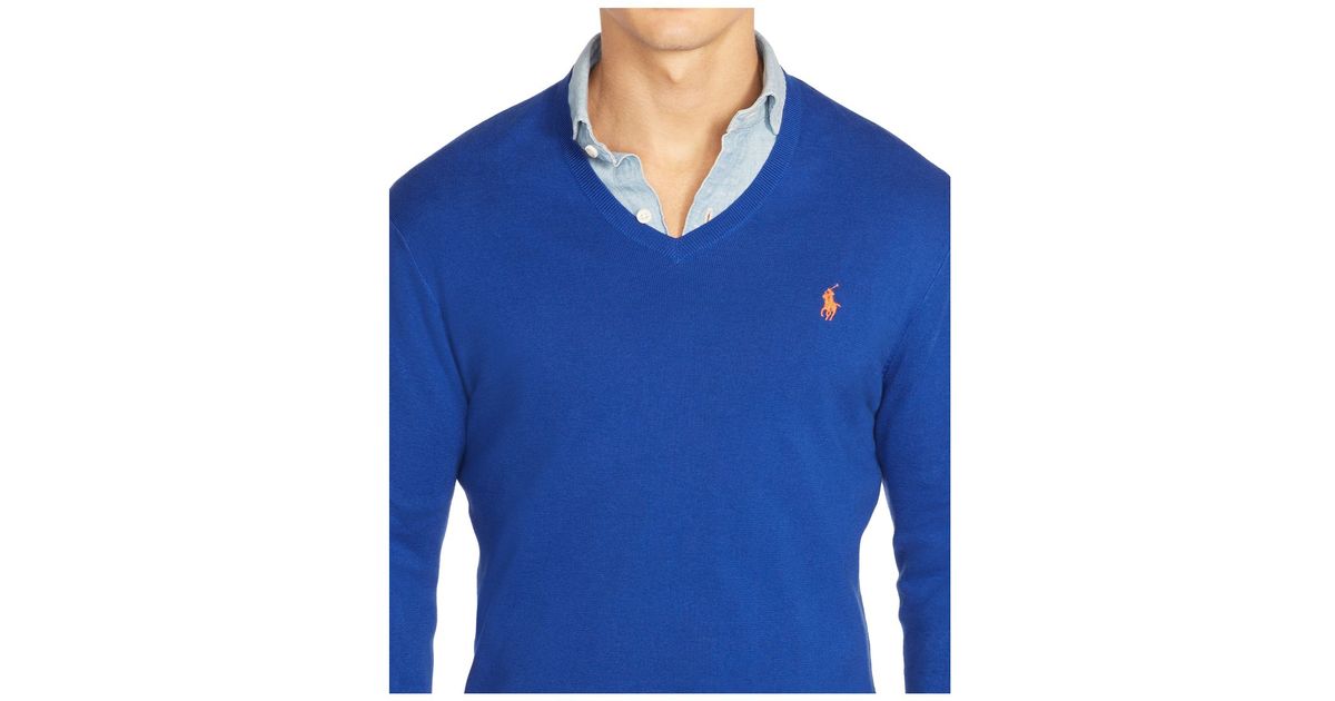 Lyst - Polo Ralph Lauren Pima V-neck Sweater in Blue for Men