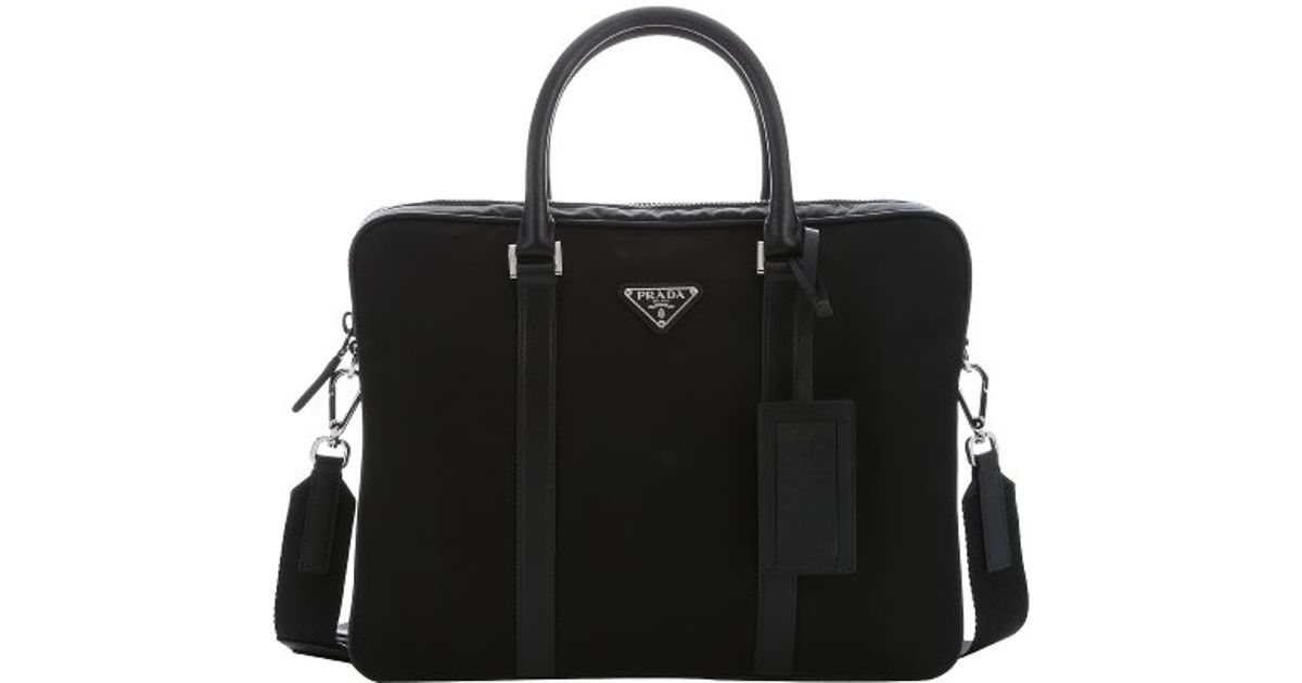 Prada Black Tessuto Nylon And Leather Convertible Briefcase in ...  