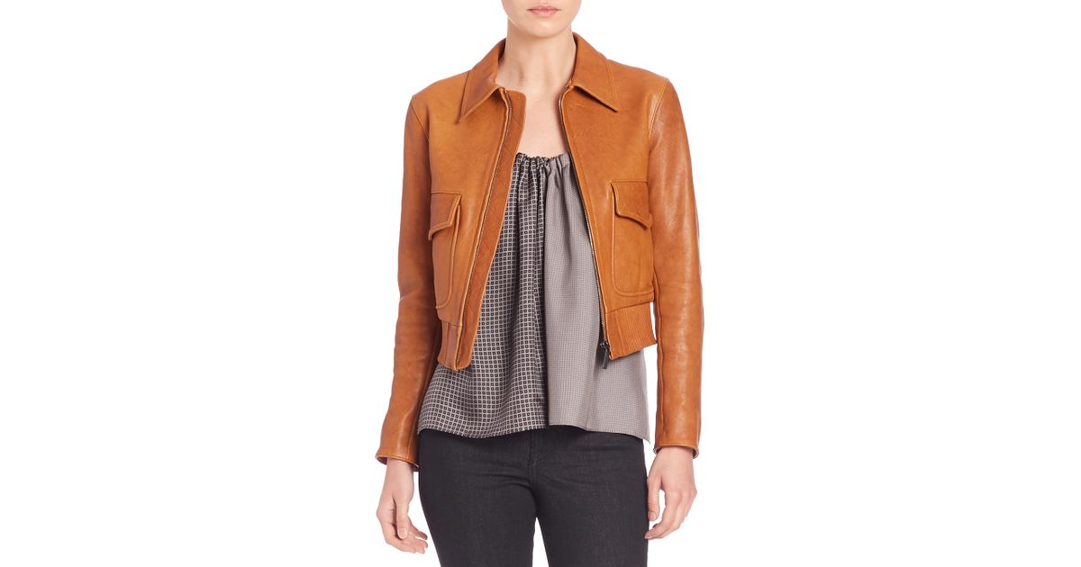 Lyst Helmut Lang Cropped Leather Jacket In Brown