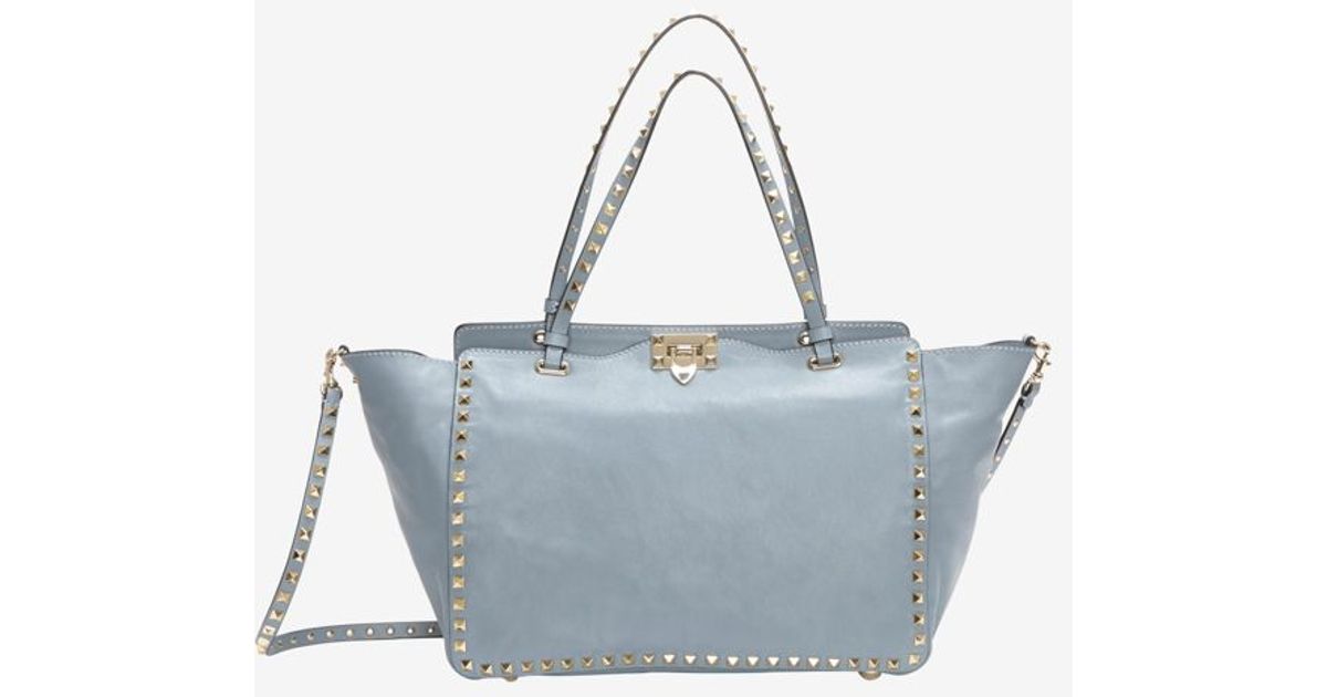 Lyst - Valentino Rockstud Medium Leather Tote Grey in Gray