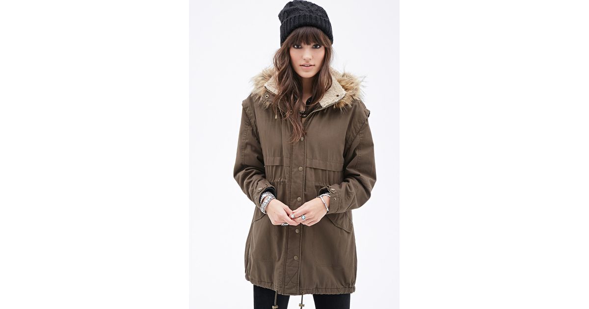 Forever 21 Two Tone Faux Fur Jacket In Gray Lyst Forever21 Faux Fur Duster