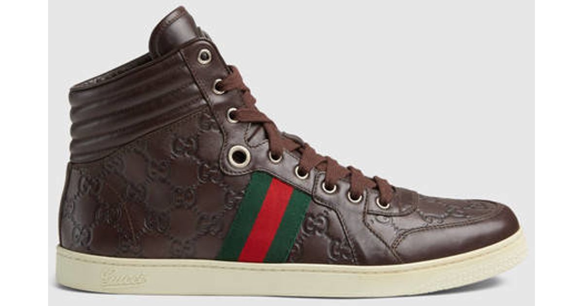 Gucci Ssima Leather High-top Sneaker in Brown for Men | Lyst