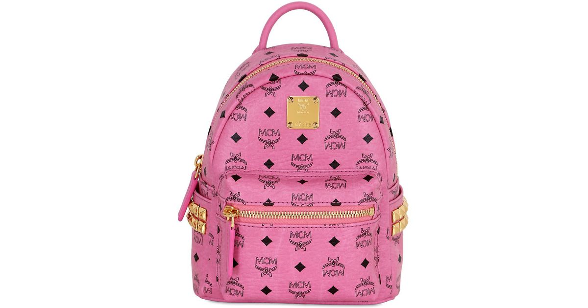 Lyst Mcm Extra Mini Stark Coated Canvas Backpack In Pink