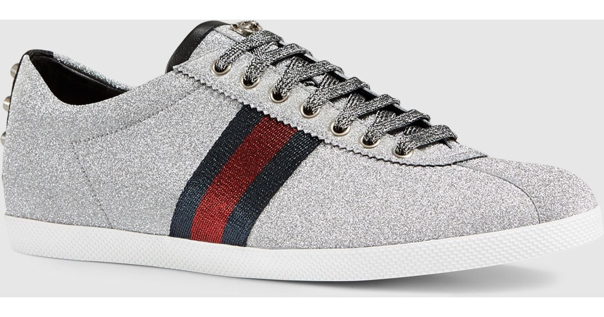 Gucci Glitter Web Sneaker With Studs in Gray for Men Lyst