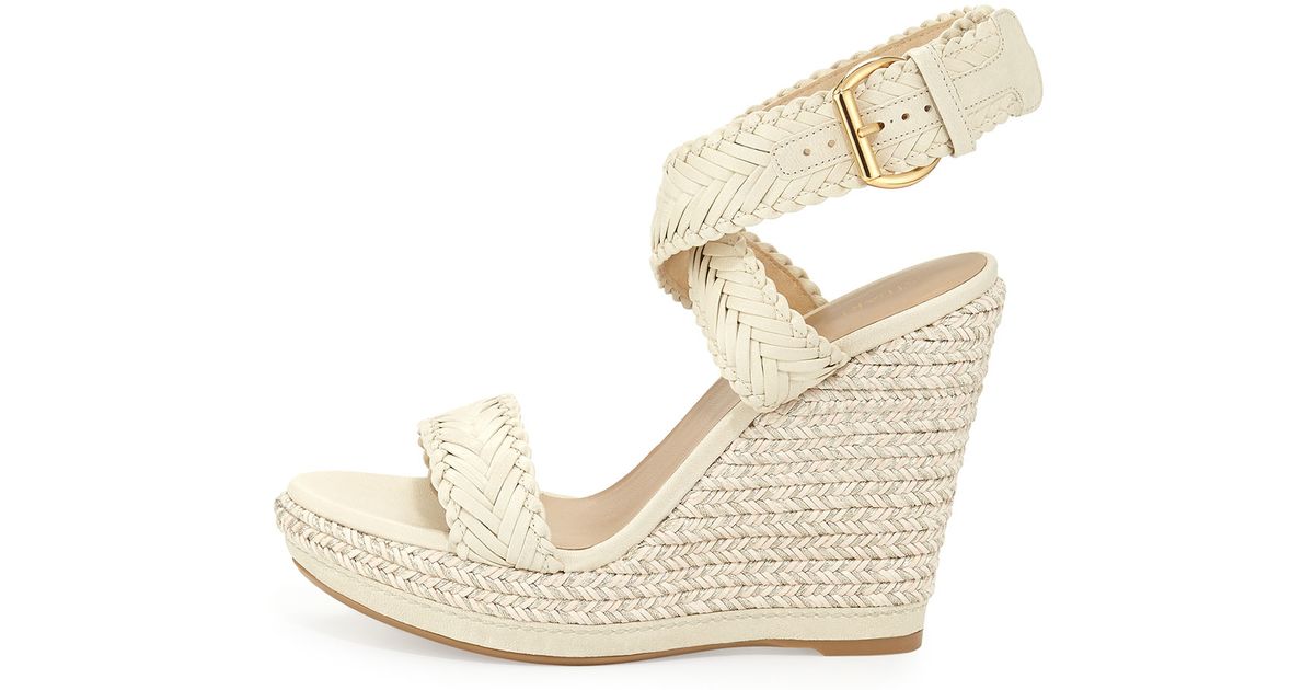 Stuart weitzman Elixir Braided Leather Wedge Sandal in Beige (STRING ...