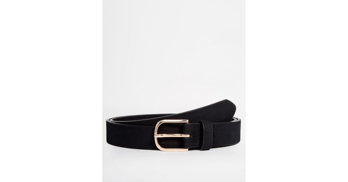 Asos Smart Belt In Faux Suede With Rose Gold Buckle in Gold for Men (Black) | Lyst
