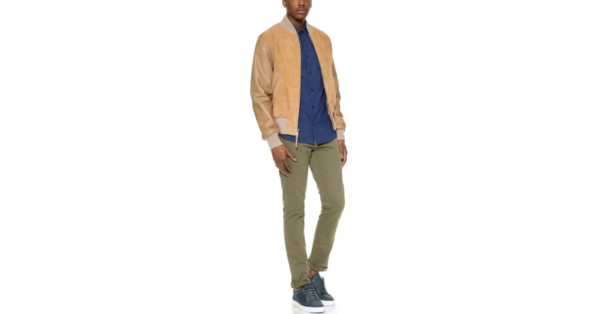 Golden Bear Two Tone Leather Baseball Jacket In Natural For Men Lyst