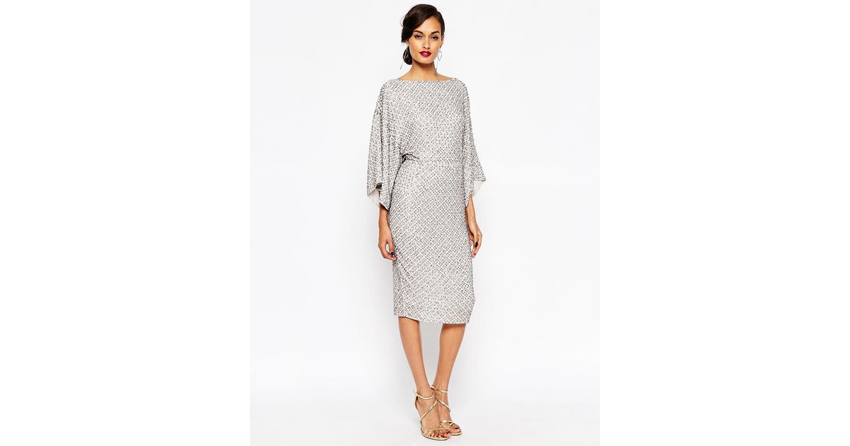 Buy Ella Limited Edition silver Embellished Sleeve Sequin Midi Dress for Women in Manama, Riffa