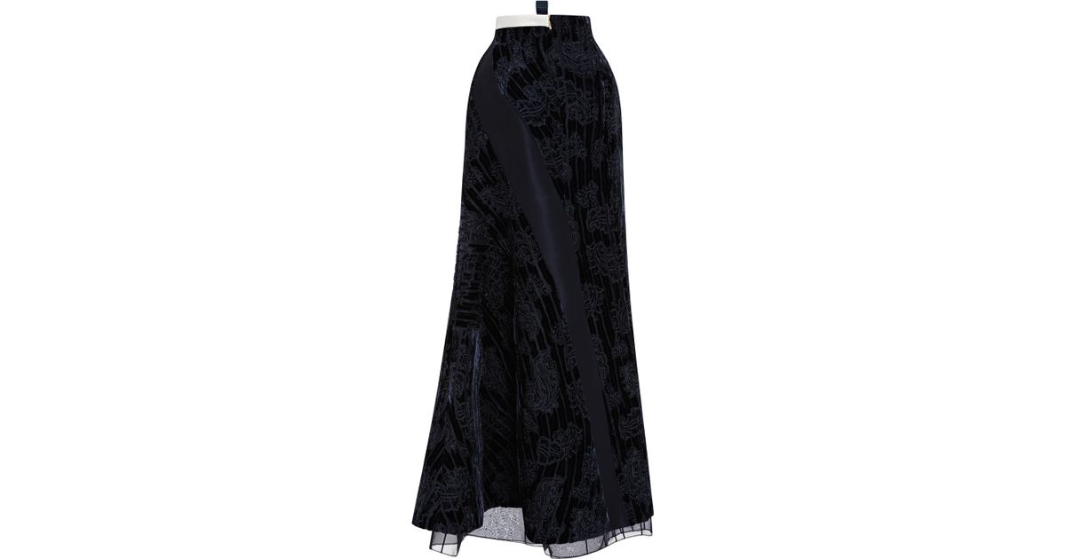 Thom browne Long Side Flared Skirt with Undulating Velvet Bias Strips ...