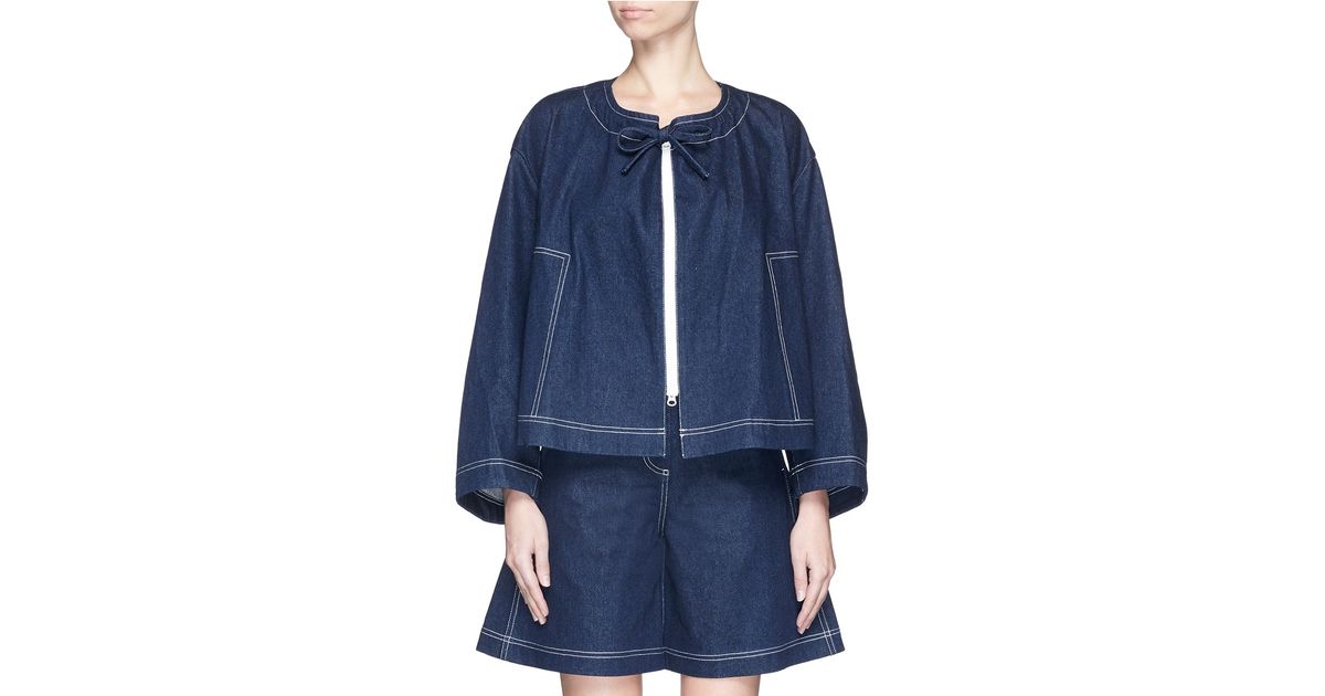 shushu tong lace up sleeve denim jacket in blue lyst shushu tong lace up sleeve denim jacket in blue lyst