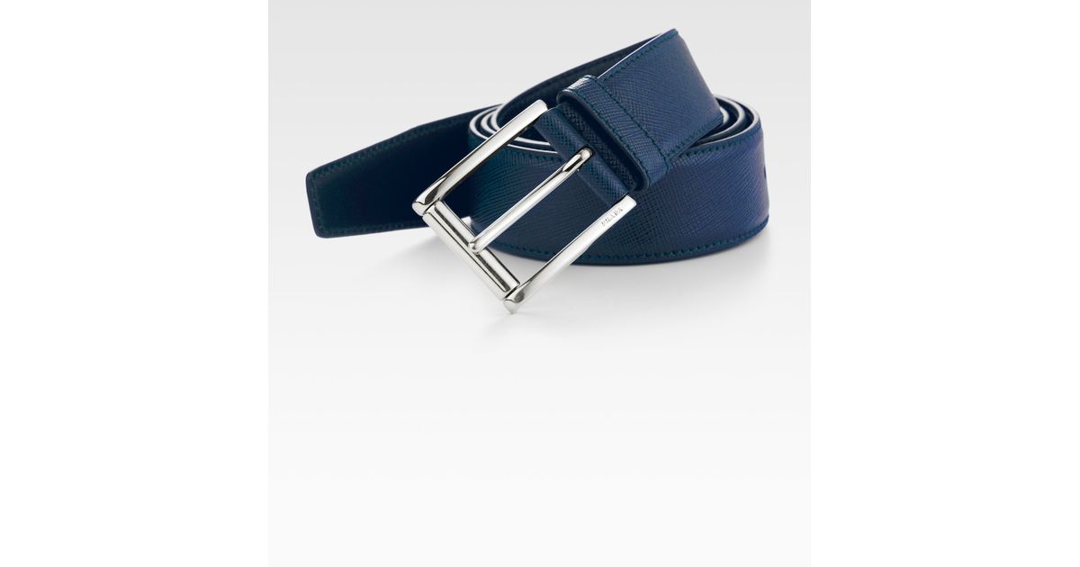 Prada Etched Saffiano Leather Belt in Blue for Men (navy) | Lyst  