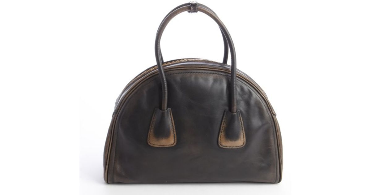 Prada Nero Distressed Leather Logo Imprinted Top Handle Bag in ...  