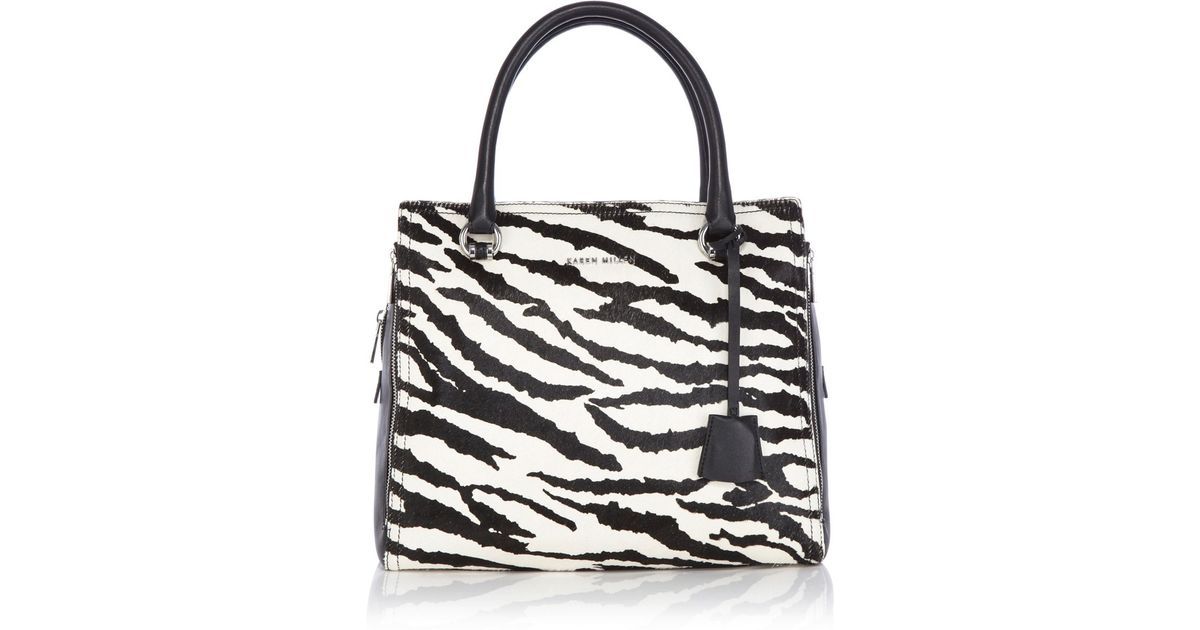 Lyst Karen Millen Large Graphic Zebra Box Bag In Black