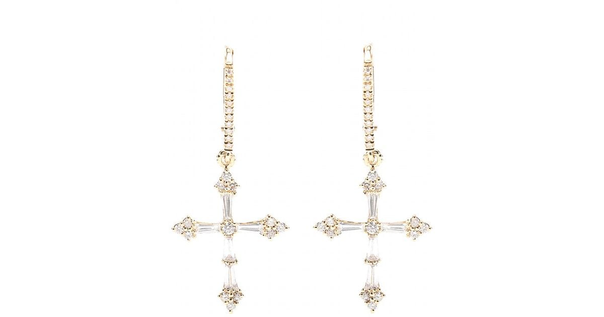 Lyst Stone Heaven 18kt Gold Cross Earrings With White Diamonds In Lyst Stone Heaven 18kt Gold Cross Earrings With White Diamonds In Metallic