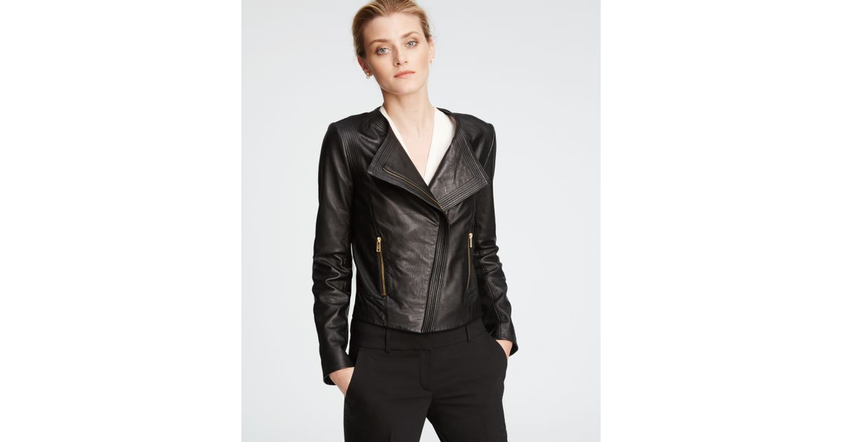 Lyst Ann Taylor Petite Leather Moto Jacket In Black