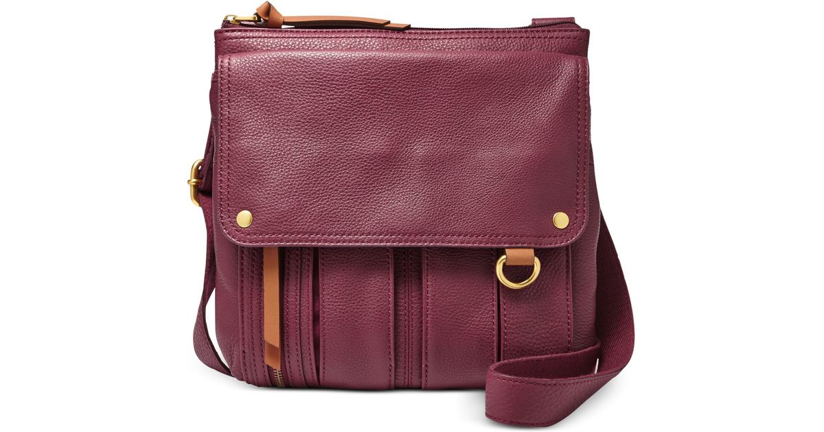 Lyst Fossil Morgan Leather Traveler Crossbody Bag In Purple