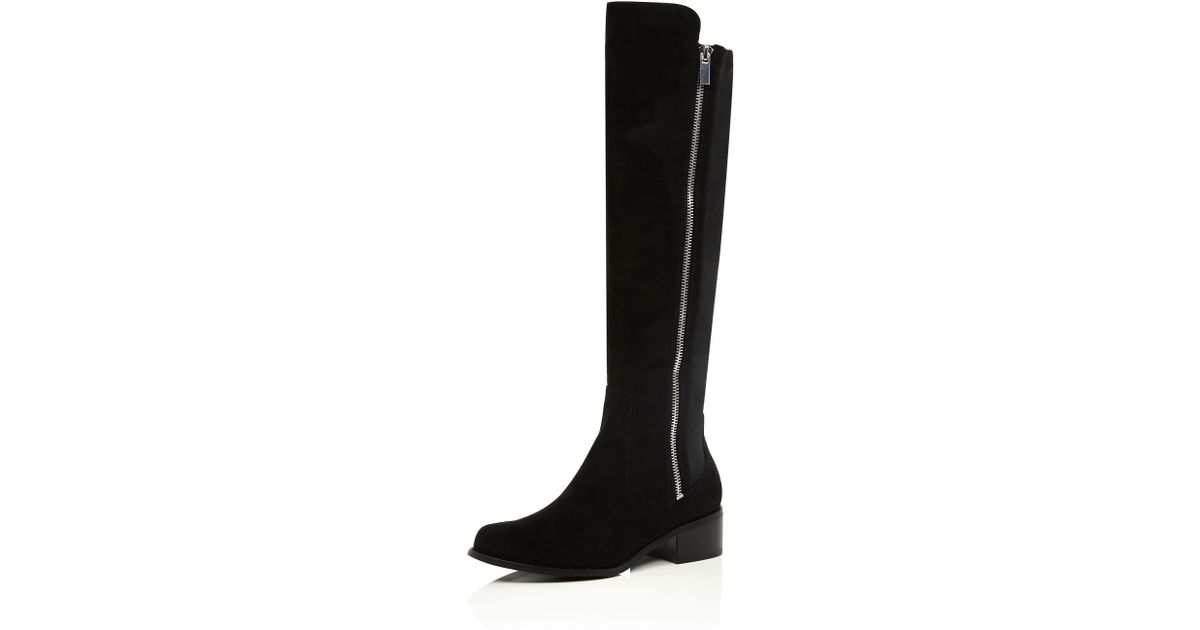 Black Zip Side Knee High Flat Boots River Island Black Zip Side Knee High Flat Boots River Island