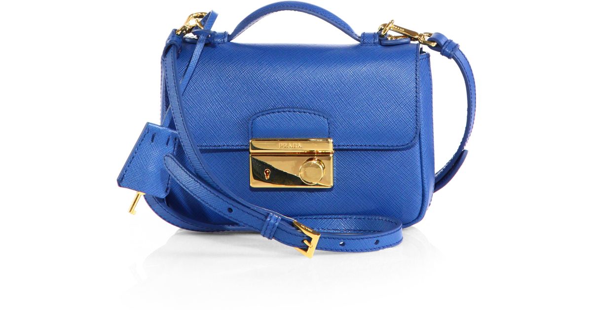 Prada Saffiano Leather Mini Flap Crossbody Bag in Blue (COBALT) | Lyst