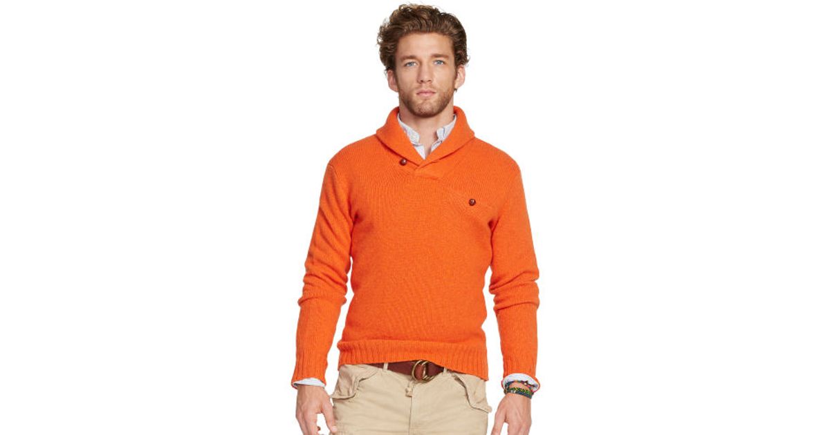 Lyst - Polo Ralph Lauren Shetland Shawlcollar Sweater in Orange for Men
