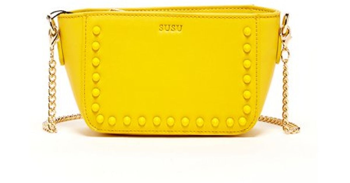 Susu Studded &#39;paisley&#39; Mini Mustard Yellow Crossbody Leather in Yellow | Lyst