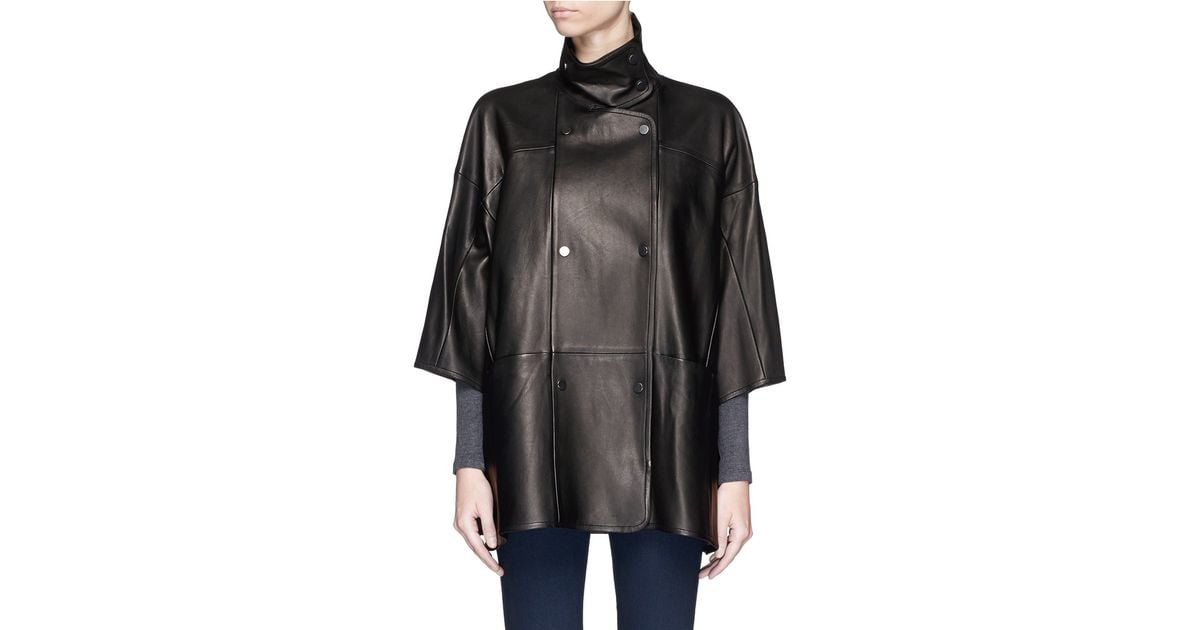 Lyst Vince Double Breasted Leather Cape Coat in Black