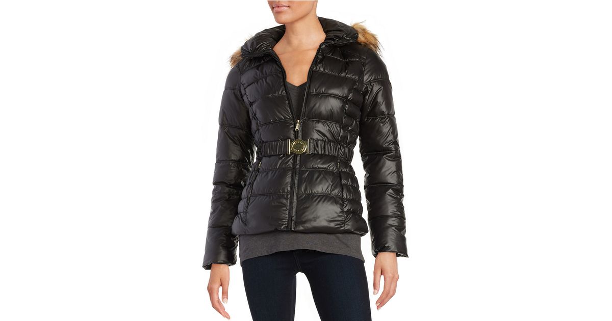 Guess Faux Fur-trimmed Puffer Coat in Black - Save 70% | Lyst