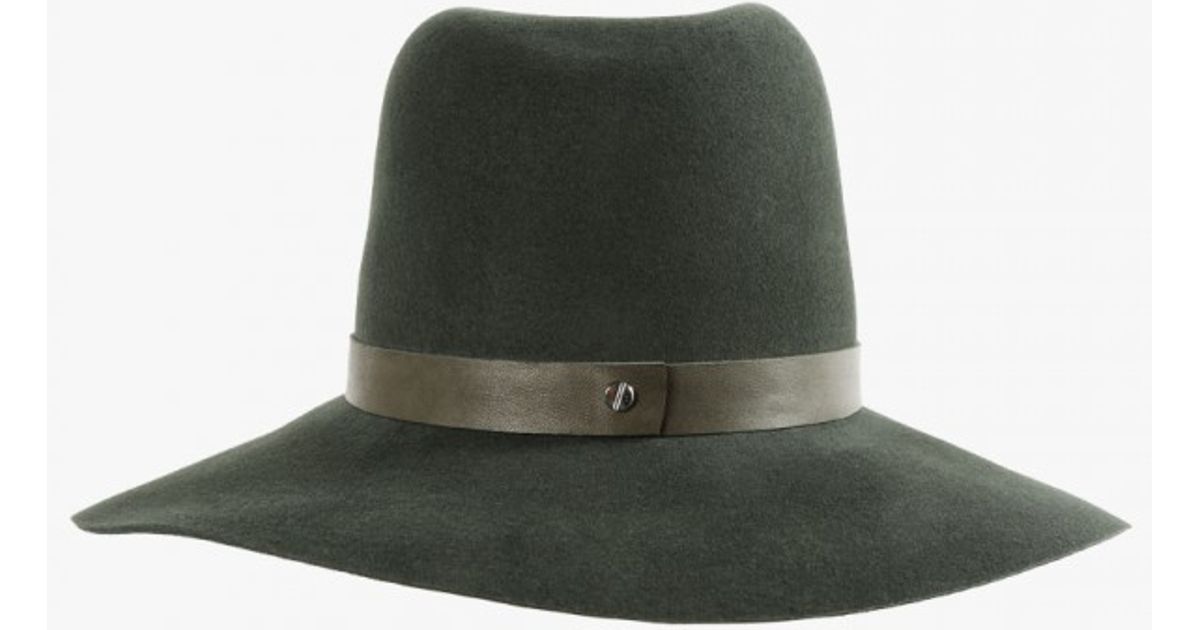 Janessa Leone Tate Leather Band Hat In Green (Olive) | Lyst