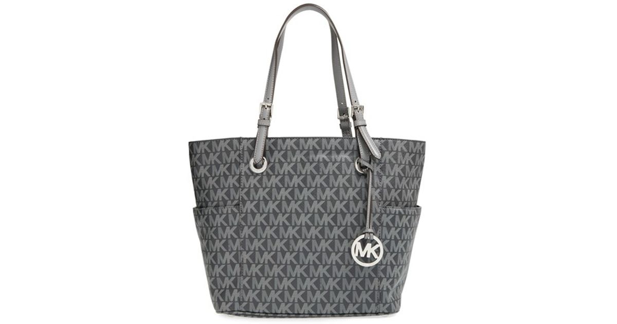 Lyst Michael Kors Jet Set Signature Tote In Gray
