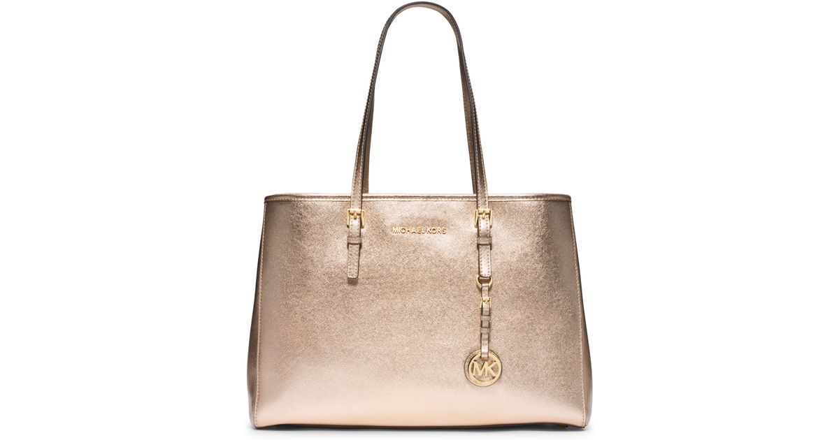 Michael Kors Jet Set Travel Large Metallic Leather Tote