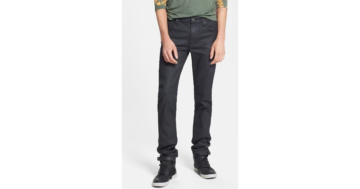 new Nudie Mens Slim Fit Raw Denim JeansThin Finn Organic Dry Black Coated