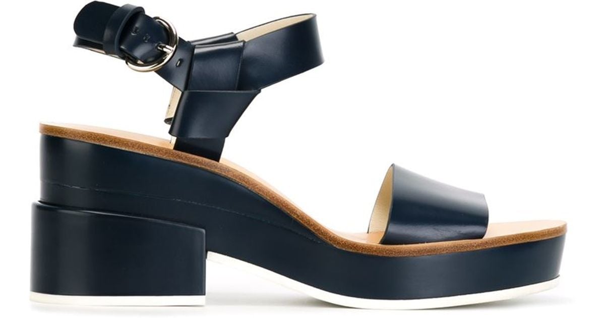 Jil sander navy BlockHeeled Leather Sandals in Blue Lyst
