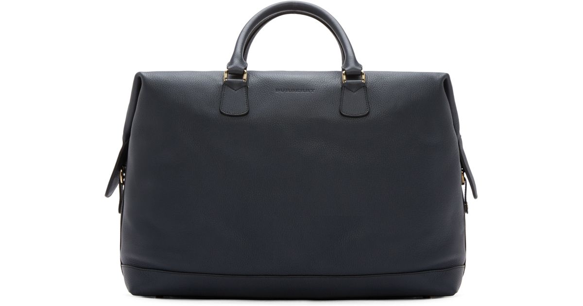 Burberry Navy Leather Travel Bag In Blue For Men Lyst