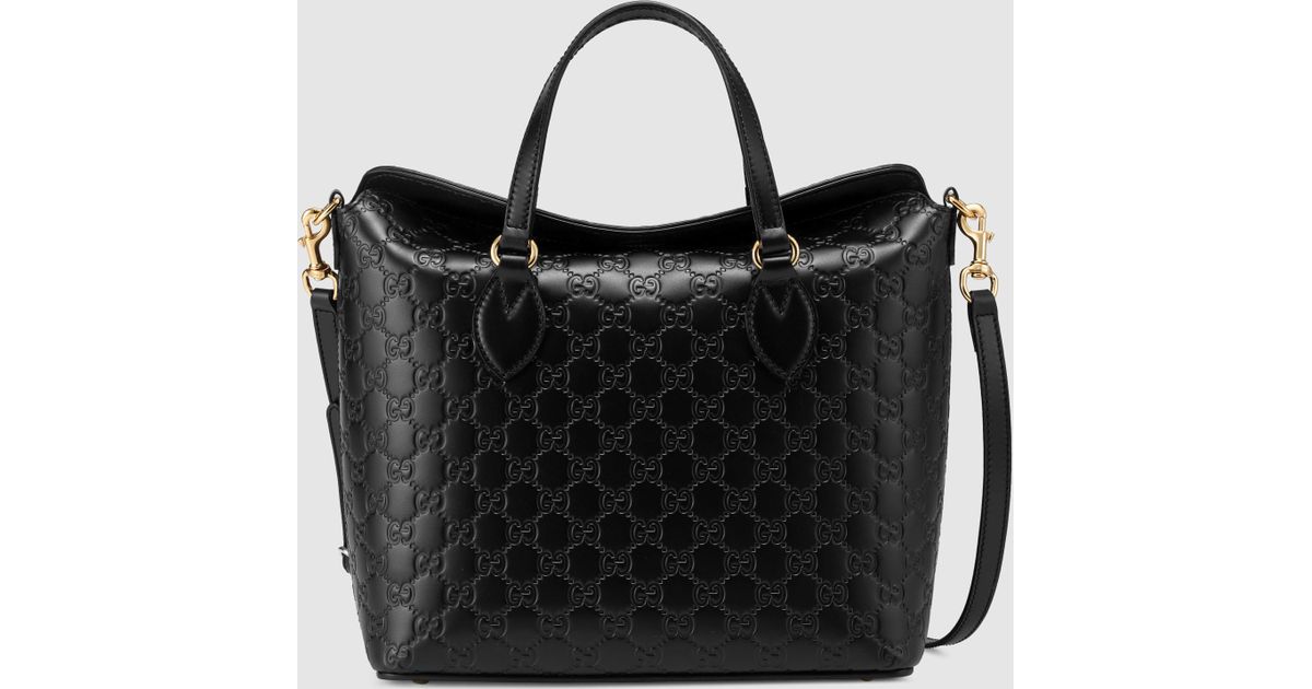 Gucci Signature Leather Tote Bag in Black | Lyst