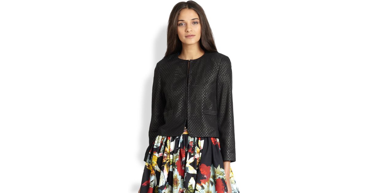 Lyst Alice Olivia Cam Lasercut Leather Box Jacket In Black