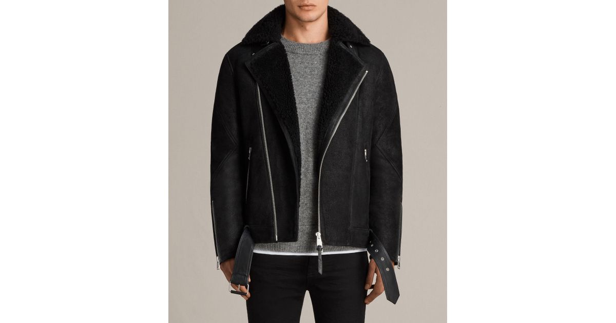 Lyst Allsaints Brooklyn Shearling Biker Jacket In Black For Men