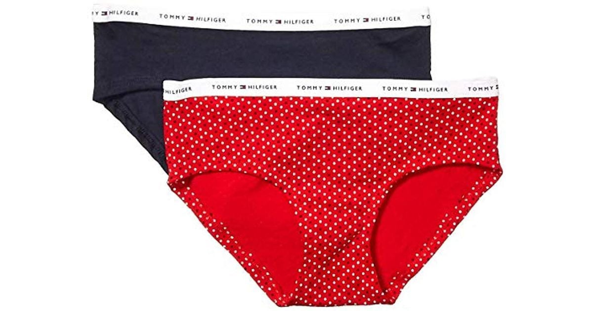 Tommy Hilfiger Printed Cotton Hipster Underwear Panty, Multipack in Red